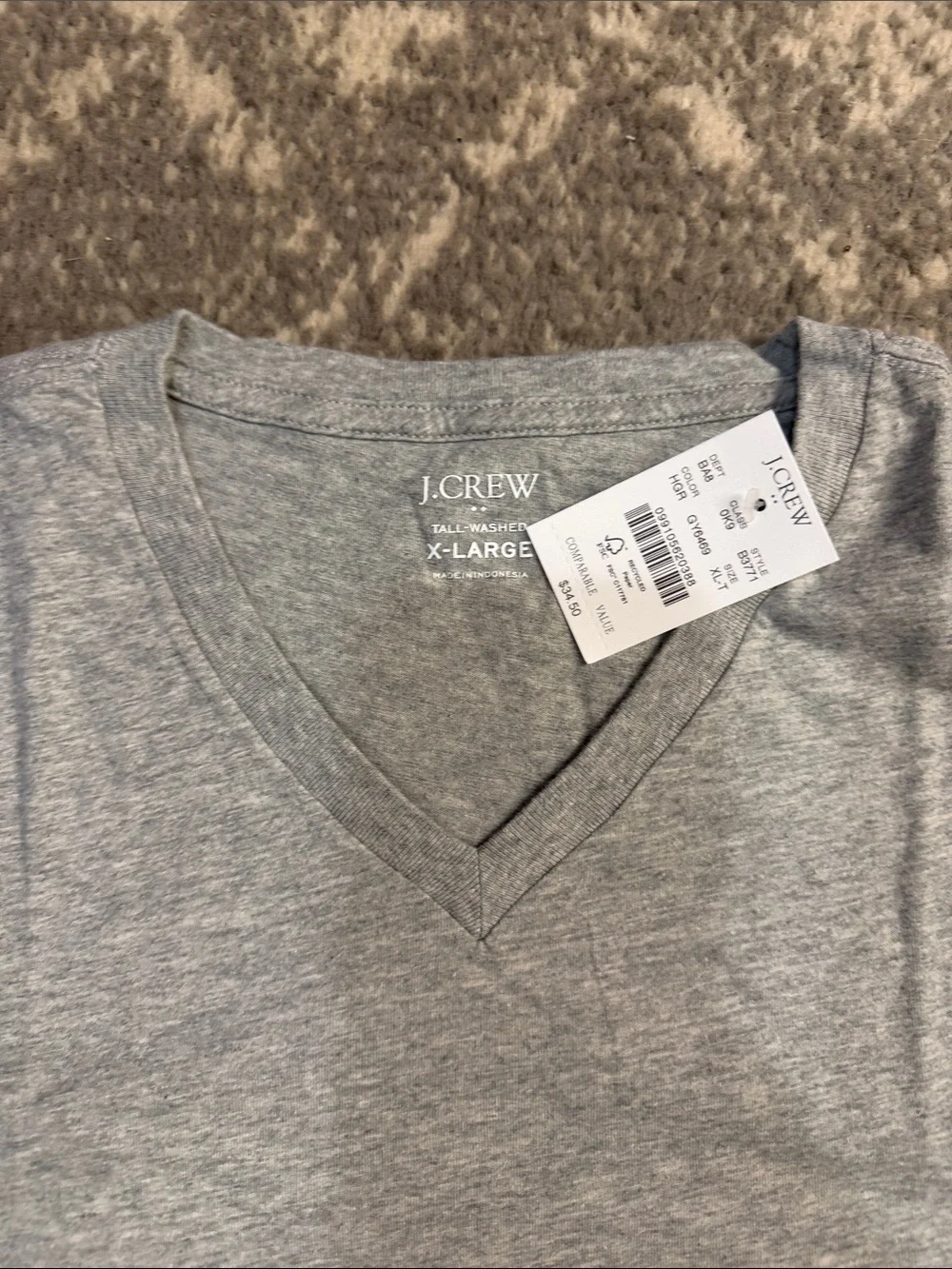J. Crew Men's Heather Gray V-Neck Short Sleeve Tee